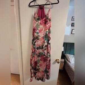 Tahari ASL Pink & Green Floral Slip Maxi Dress *